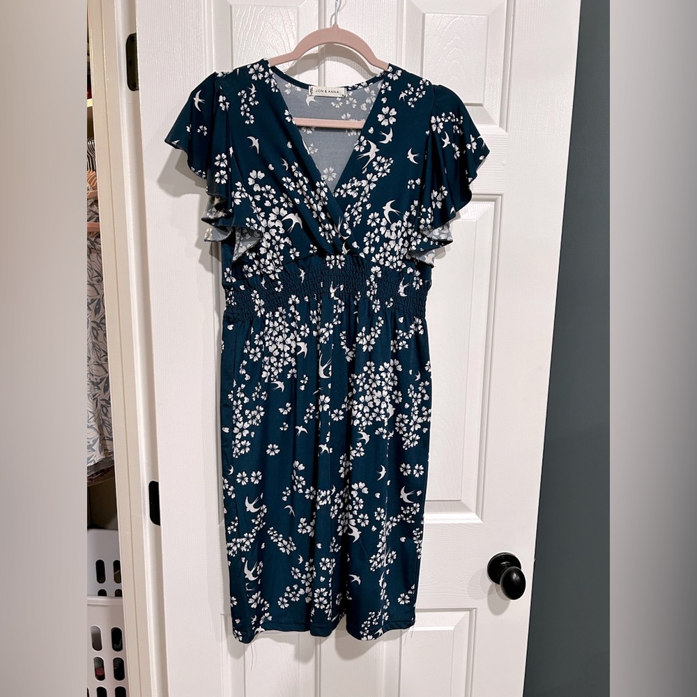 Jon & Anna floral bird dress - dark teal - womens small